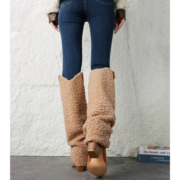 2024 Women Knee High Boots Western Cowboy Boots Chunky Heeled Warm Boo - Picture 5 of 8